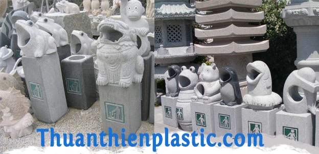 Thùng rác thường có chất liệu bằng đá đúc, gỗ…