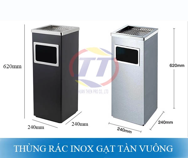 Thông số kĩ thuật thùng rác gạt tàn inox vuông