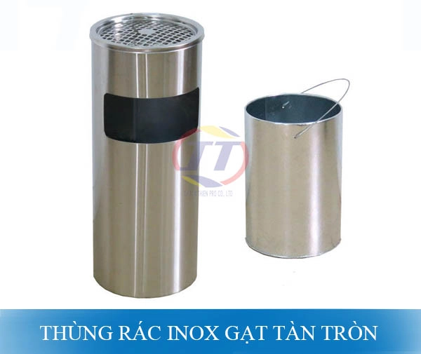 Thùng rác inox gạt tàn tròn chất liệu inox 304 sáng bóng chống gỉ có khả năng chịu bền, chống va đập