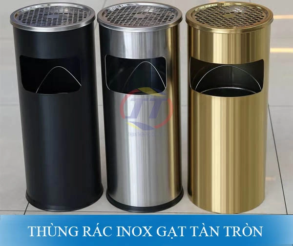 Thùng rác inox tròn có gạt tàn có nhiều màu sắc kích thước chủng loại
